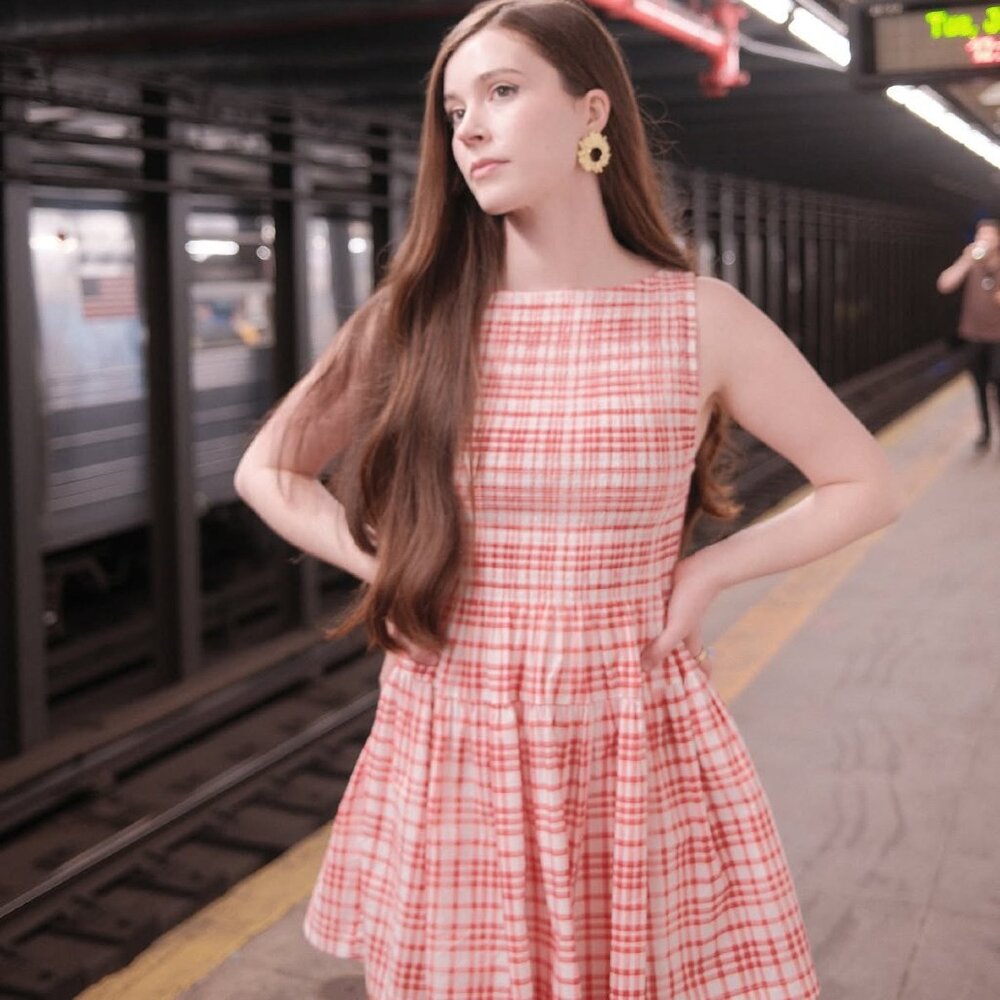 NWT Hill House The Cosima Mini Nap Dress - Cherry Watercolor Gingham Size XS